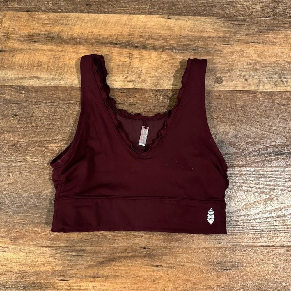 Free People fp Movement S Sports Bra Hearts a Flutter Burgundy Mullberry Ruffle